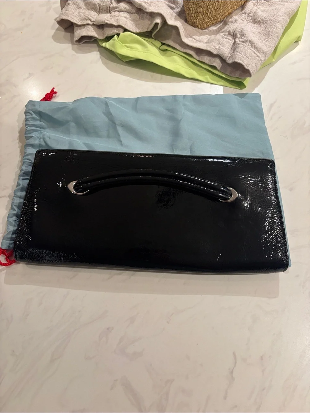 HOBO Black Patent Leather Envelope Clutch with Button Closure